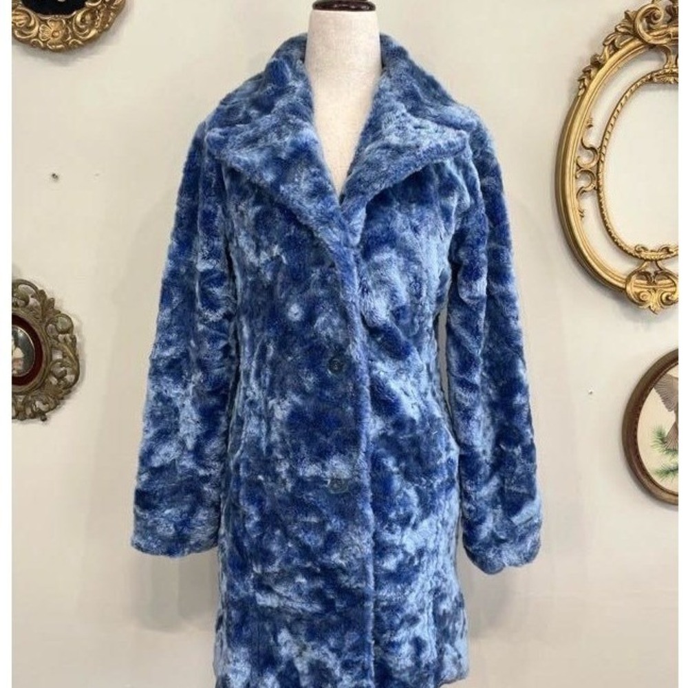 MISDEMEANOR Blue Faux Fur Glitter Trench Coat Vintage Y2K